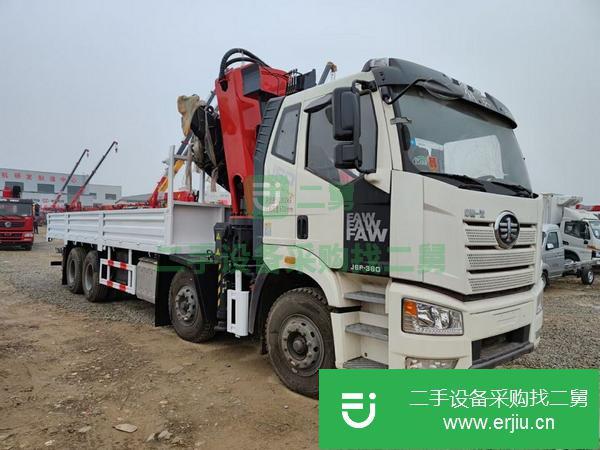 湖北出售二手解放J6前四后八16噸折臂隨車吊