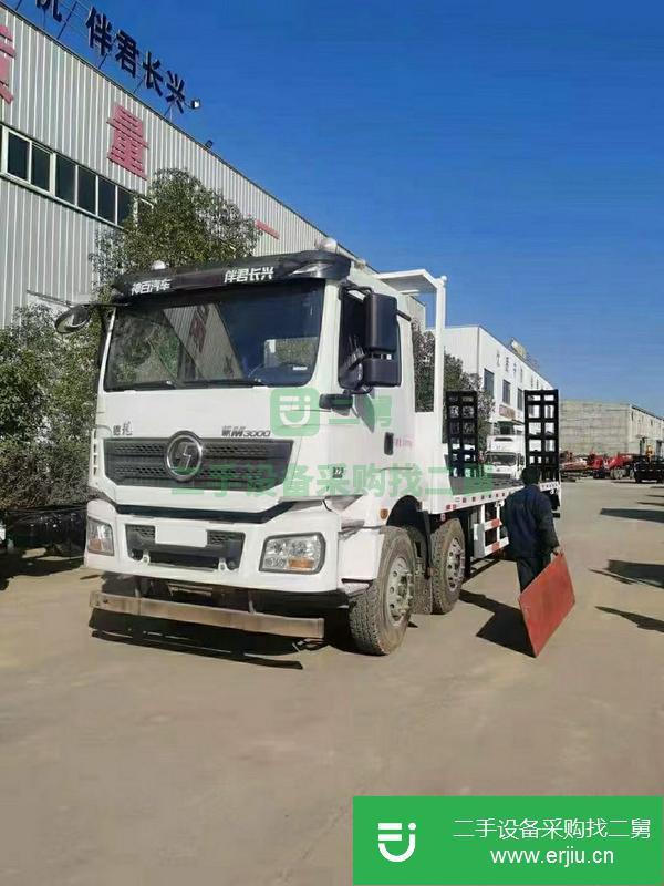 湖北出售二手陜汽前四后八濰柴375馬力平板運輸車