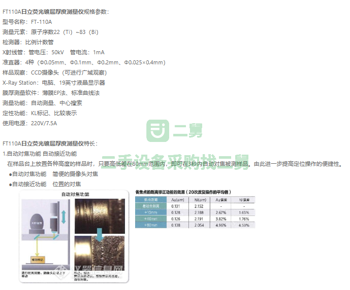 出售日立XRF鍍層測(cè)厚儀FT110A 二手